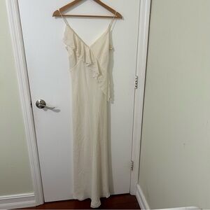 Nicole Miller | Women’s Elegant Cream Silk Ruffle Maxi Formal Dress | Size 4
